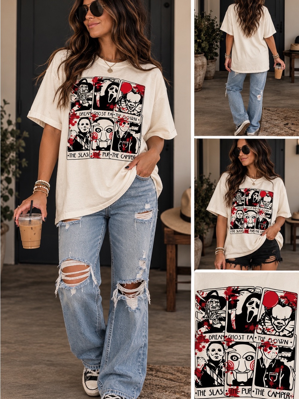 Graphic Horror Tarot Card Tee FREDDY JASON GHOST FACE IT PUPPET MICHAEL MEYERS